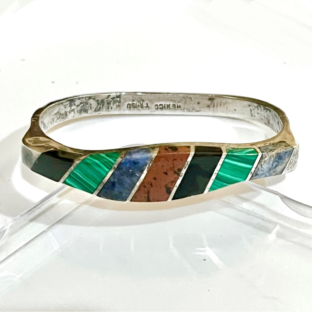 Vintage Heavy Taxco Sterling Silver Multi Stone Bracelet